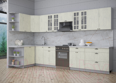 Кухонный гарнитур Интерлиния Берес 1.5x3.6 левая (дуб снежный/серый каспий)