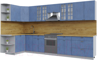 Кухонный гарнитур Интерлиния Берес 1.5x3.6 левая (дуб лазурный/дуб бунратти) - фото
