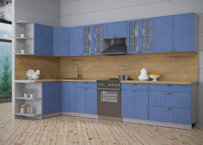 Кухонный гарнитур Интерлиния Берес 1.5x3.6 левая (дуб лазурный/дуб бунратти)