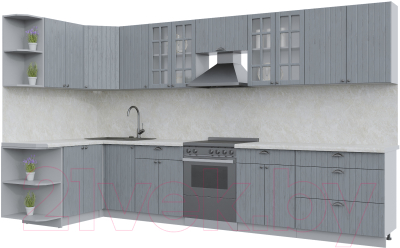 Кухонный гарнитур Интерлиния Берес 1.5x3.6 левая (дуб серый/опал светлый) - фото