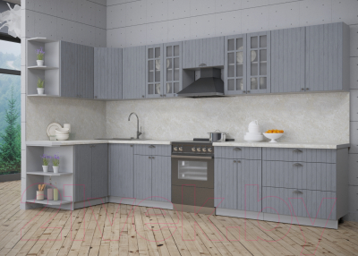 Кухонный гарнитур Интерлиния Берес 1.5x3.6 левая (дуб серый/опал светлый)