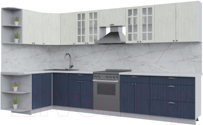 Кухонный гарнитур Интерлиния Берес 1.5x3.6 левая (дуб снежный/дуб королевский/серый каспий) - фото