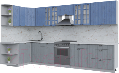 Кухонный гарнитур Интерлиния Берес 1.5x3.6 левая (дуб лазурный/дуб серый/серый каспий) - фото