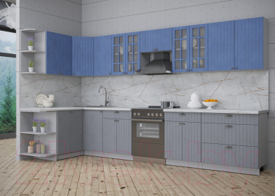 Кухонный гарнитур Интерлиния Берес 1.5x3.6 левая (дуб лазурный/дуб серый/серый каспий)