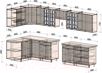 Кухонный гарнитур Интерлиния Берес 1.5x3.6 левая (дуб лазурный/дуб серый/серый каспий)