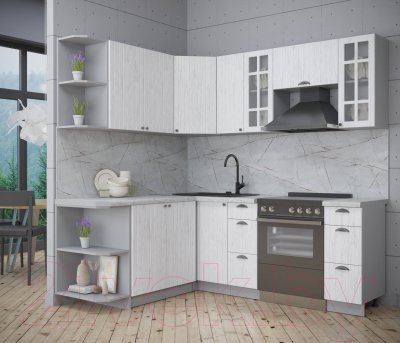 Кухонный гарнитур Интерлиния Берес 1.7x2.1 левая (дуб полярный/серый каспий)