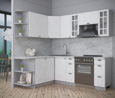 Кухонный гарнитур Интерлиния Берес 1.7x2.2 левая (дуб полярный/серый каспий)