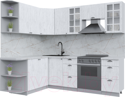 Кухонный гарнитур Интерлиния Берес 1.7x2.4 левая (дуб полярный/серый каспий) - фото