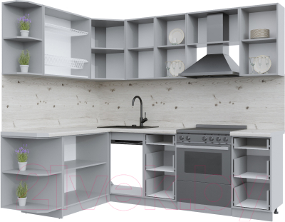 Кухонный гарнитур Интерлиния Берес 1.7x2.4 левая (дуб полярный/серый каспий)