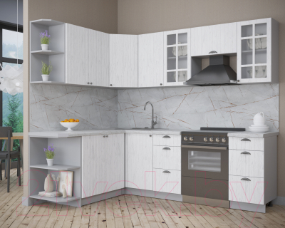 Кухонный гарнитур Интерлиния Берес 1.7x2.4 левая (дуб полярный/серый каспий)