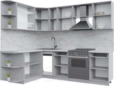 Кухонный гарнитур Интерлиния Берес 1.7x2.5 левая (дуб полярный/серый каспий)