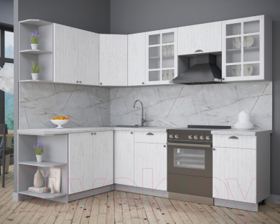 Кухонный гарнитур Интерлиния Берес 1.7x2.5 левая (дуб полярный/серый каспий)