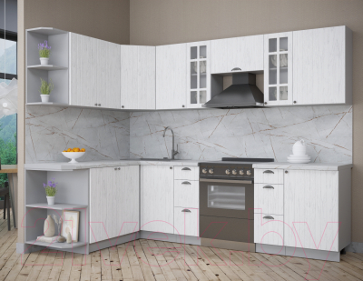 Кухонный гарнитур Интерлиния Берес 1.7x2.7 левая (дуб полярный/серый каспий)