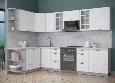 Кухонный гарнитур Интерлиния Берес 1.7x3.0 левая (дуб полярный/серый каспий)