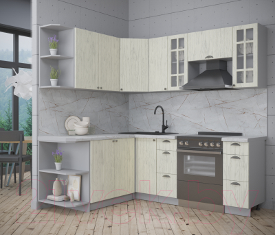 Кухонный гарнитур Интерлиния Берес 1.7x2.1 левая (дуб снежный/серый каспий)