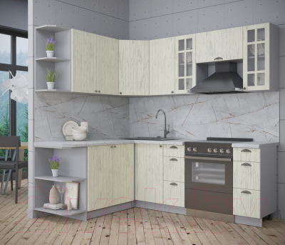 Кухонный гарнитур Интерлиния Берес 1.7x2.2 левая (дуб снежный/серый каспий)