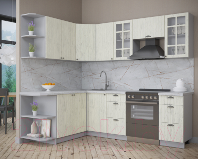 Кухонный гарнитур Интерлиния Берес 1.7x2.4 левая (дуб снежный/серый каспий)