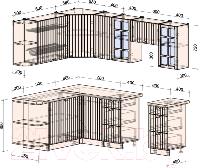 Кухонный гарнитур Интерлиния Берес 1.7x2.4 левая (дуб снежный/серый каспий)
