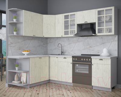 Кухонный гарнитур Интерлиния Берес 1.7x2.5 левая (дуб снежный/серый каспий)