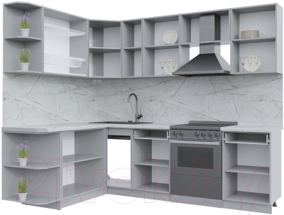 Кухонный гарнитур Интерлиния Берес 1.7x2.5 левая (дуб снежный/серый каспий)
