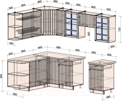 Кухонный гарнитур Интерлиния Берес 1.7x2.5 левая (дуб снежный/серый каспий)