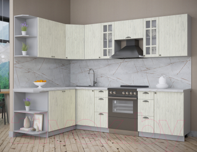 Кухонный гарнитур Интерлиния Берес 1.7x2.7 левая (дуб снежный/серый каспий)