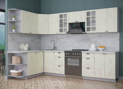 Кухонный гарнитур Интерлиния Берес 1.7x3.0 левая (дуб снежный/серый каспий)