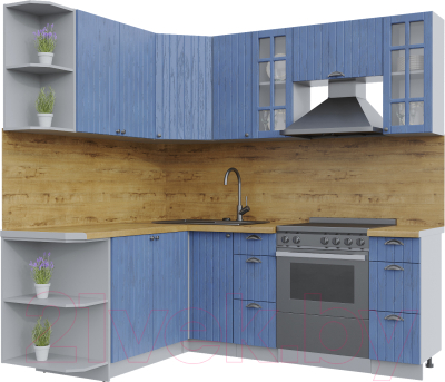 Кухонный гарнитур Интерлиния Берес 1.7x2.1 левая (дуб лазурный/дуб бунратти) - фото