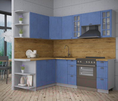 Кухонный гарнитур Интерлиния Берес 1.7x2.2 левая (дуб лазурный/дуб бунратти)
