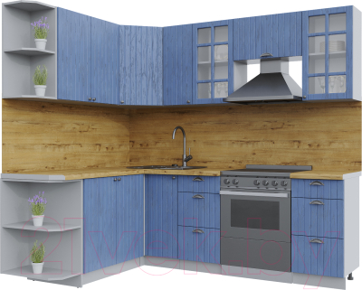 Кухонный гарнитур Интерлиния Берес 1.7x2.3 левая (дуб лазурный/дуб бунратти) - фото