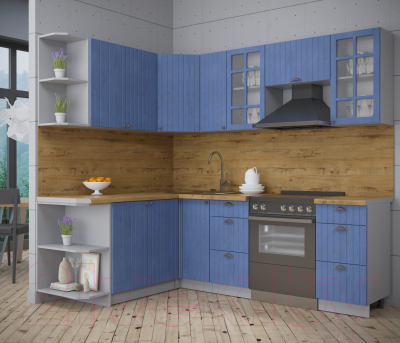 Кухонный гарнитур Интерлиния Берес 1.7x2.3 левая (дуб лазурный/дуб бунратти)