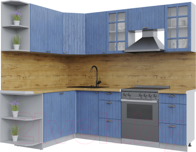 Кухонный гарнитур Интерлиния Берес 1.7x2.4 левая (дуб лазурный/дуб бунратти) - фото