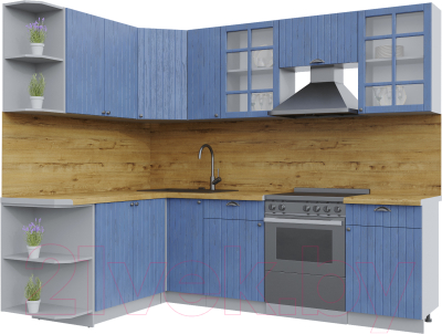 Кухонный гарнитур Интерлиния Берес 1.7x2.5 левая (дуб лазурный/дуб бунратти) - фото