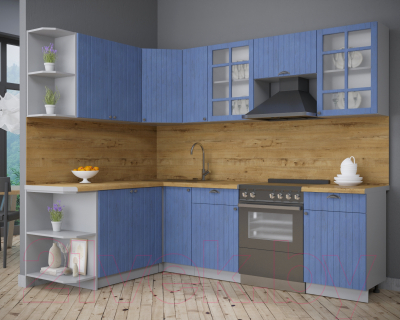 Кухонный гарнитур Интерлиния Берес 1.7x2.5 левая (дуб лазурный/дуб бунратти)