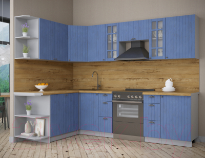 Кухонный гарнитур Интерлиния Берес 1.7x2.7 левая (дуб лазурный/дуб бунратти)