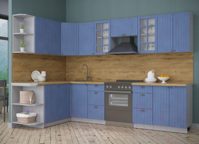 Кухонный гарнитур Интерлиния Берес 1.7x3.0 левая (дуб лазурный/дуб бунратти)