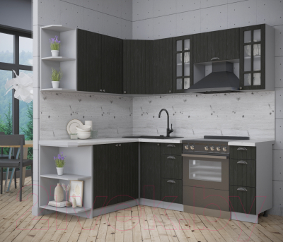 Кухонный гарнитур Интерлиния Берес 1.7x2.1 левая (дуб английский/бискайская сосна)