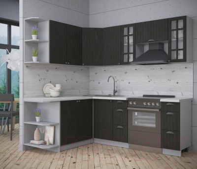 Кухонный гарнитур Интерлиния Берес 1.7x2.2 левая (дуб английский/бискайская сосна)