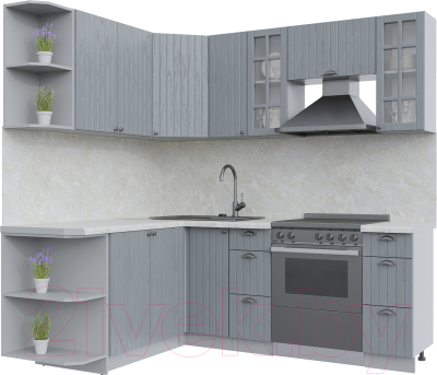 Кухонный гарнитур Интерлиния Берес 1.7x2.1 левая (дуб серый/опал светлый) - фото