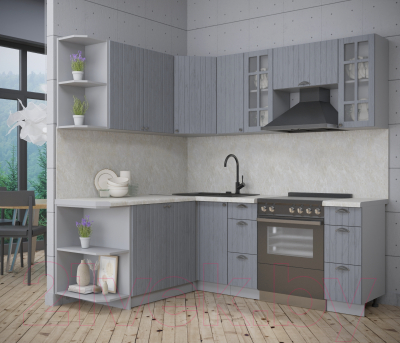 Кухонный гарнитур Интерлиния Берес 1.7x2.1 левая (дуб серый/опал светлый)