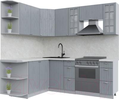 Кухонный гарнитур Интерлиния Берес 1.7x2.2 левая (дуб серый/опал светлый) - фото