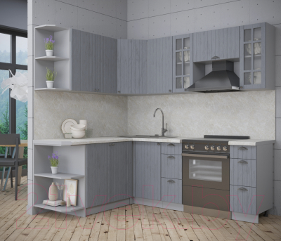 Кухонный гарнитур Интерлиния Берес 1.7x2.2 левая (дуб серый/опал светлый)