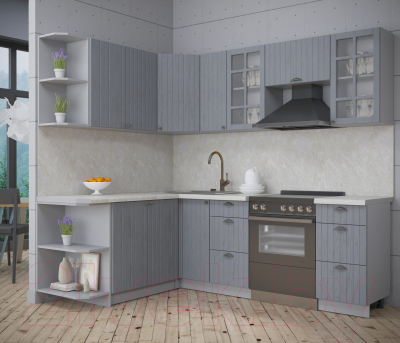 Кухонный гарнитур Интерлиния Берес 1.7x2.3 левая (дуб серый/опал светлый)