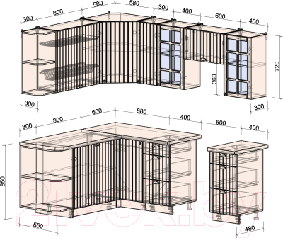 Кухонный гарнитур Интерлиния Берес 1.7x2.3 левая (дуб серый/опал светлый)