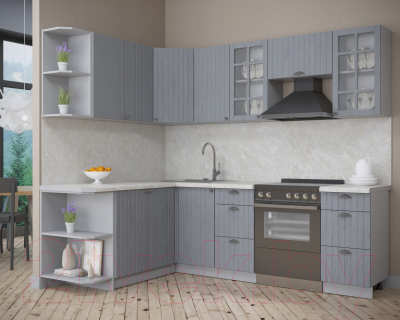 Кухонный гарнитур Интерлиния Берес 1.7x2.4 левая (дуб серый/опал светлый)