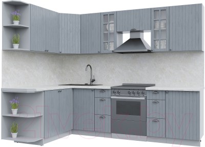 Кухонный гарнитур Интерлиния Берес 1.7x2.7 левая (дуб серый/опал светлый) - фото
