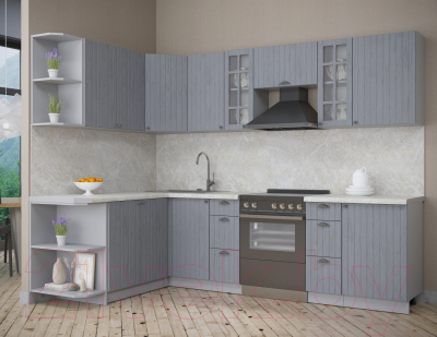 Кухонный гарнитур Интерлиния Берес 1.7x2.7 левая (дуб серый/опал светлый)