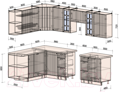 Кухонный гарнитур Интерлиния Берес 1.7x2.7 левая (дуб серый/опал светлый)