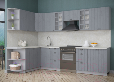 Кухонный гарнитур Интерлиния Берес 1.7x3.0 левая (дуб серый/опал светлый)