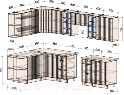 Кухонный гарнитур Интерлиния Берес 1.7x3.0 левая (дуб серый/опал светлый)